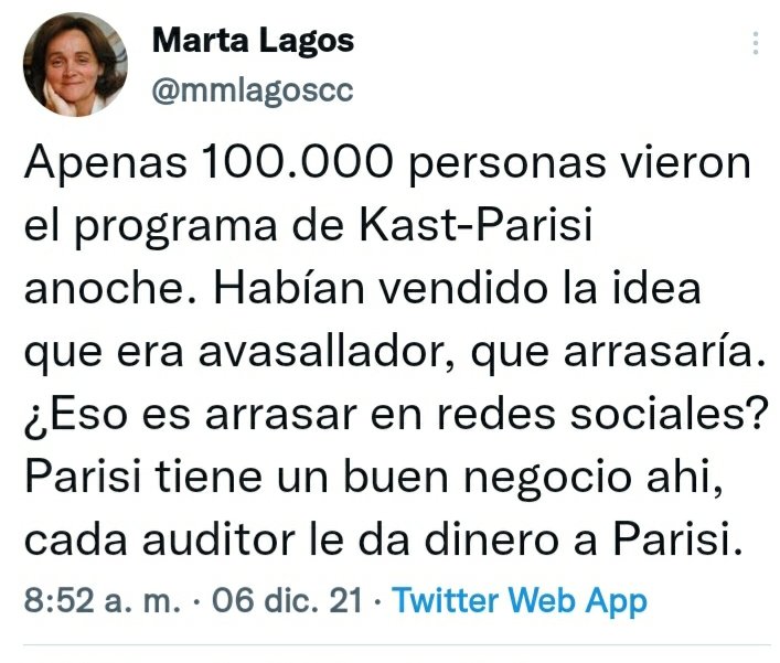 Parisi_oficial's tweet photo. Cuéntenle a Marta Lagos (me tiene bloqueado) qué significa tener 130.000 conectados en vivo solo en Youtube, sin contar los facebook, sin contar la retransmisión de @meganoticiascl @biobio
Y @LaRedTV (Marta deja de cobrar tan caro x tus encuestas mal hechas)
#ParisiKastEnBadboys https://t.co/AOyy6REgYD
