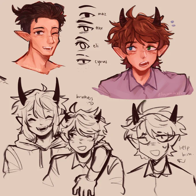 eyes //
[oc] demons that i havent let go of since i was 13 <3 maz, felix n eli !! 2nd pic is from last month lmao 
