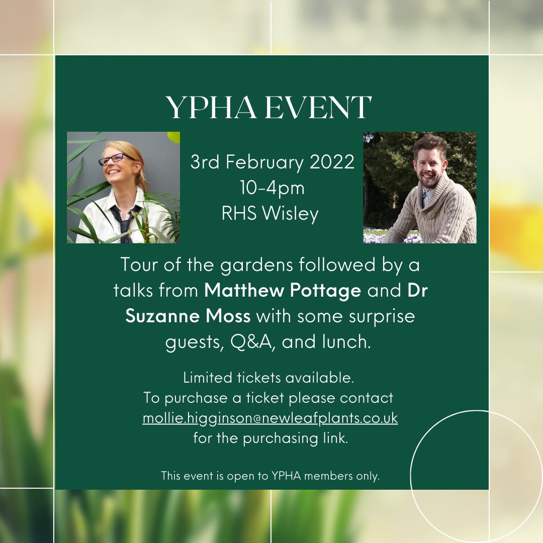 yphorticulture's tweet photo. Our first event is now live!
Please check your inbox for an email with more information and a link to purchase tickets.
We can’t wait to see you all at RHS Wisley! .
.
.
.
.
#ypha #yphassociation #firstevent https://t.co/KrEdxrgJdY