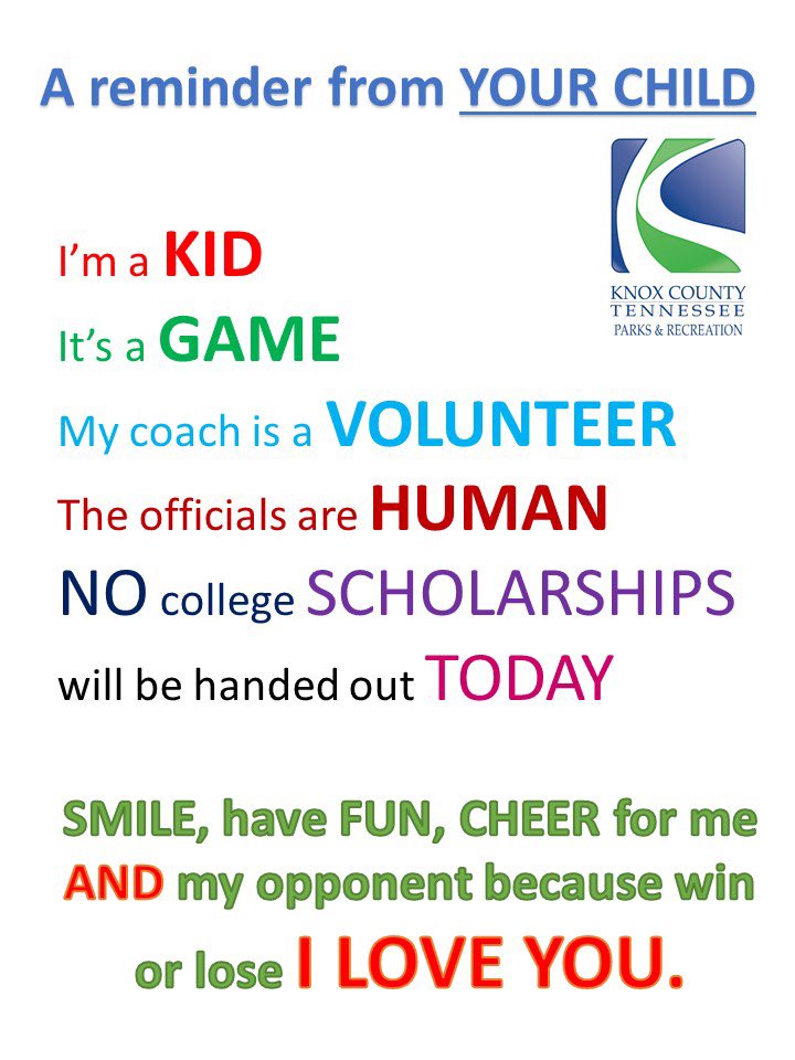 knoxcountyparks's tweet photo. Moving forward in our upcoming youth sports seasons, here is a quick reminder from your child https://t.co/BLfqdG4JQF