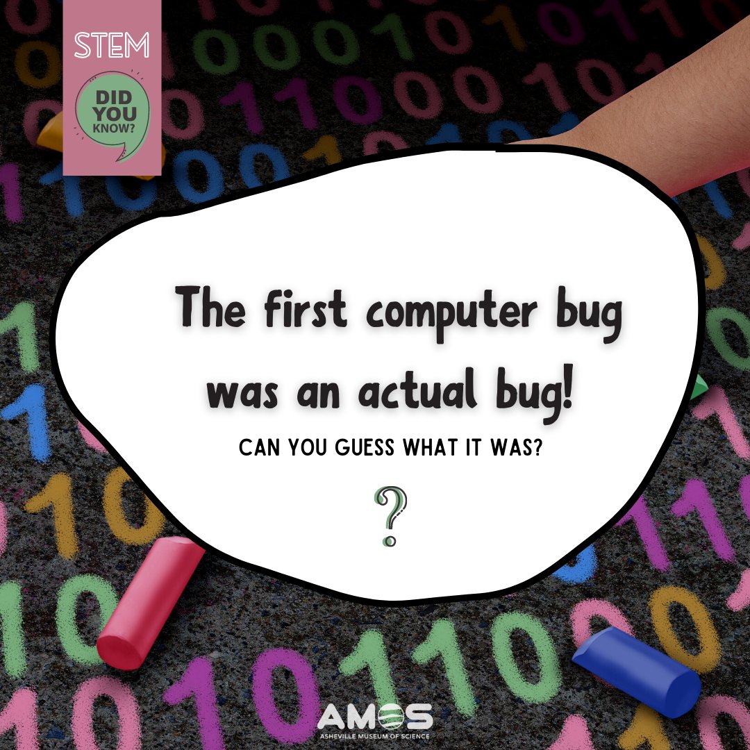 Avl_Science's tweet photo. In 1947, researchers at Harvard found a moth, the first computer bug, in one of the first computers! This week is Computer Science Education week! Head on over to the link in our bio to see our events where you can participate in STEM activities! #AvlScience #CSEdWeek https://t.co/byMBQKQ0xS