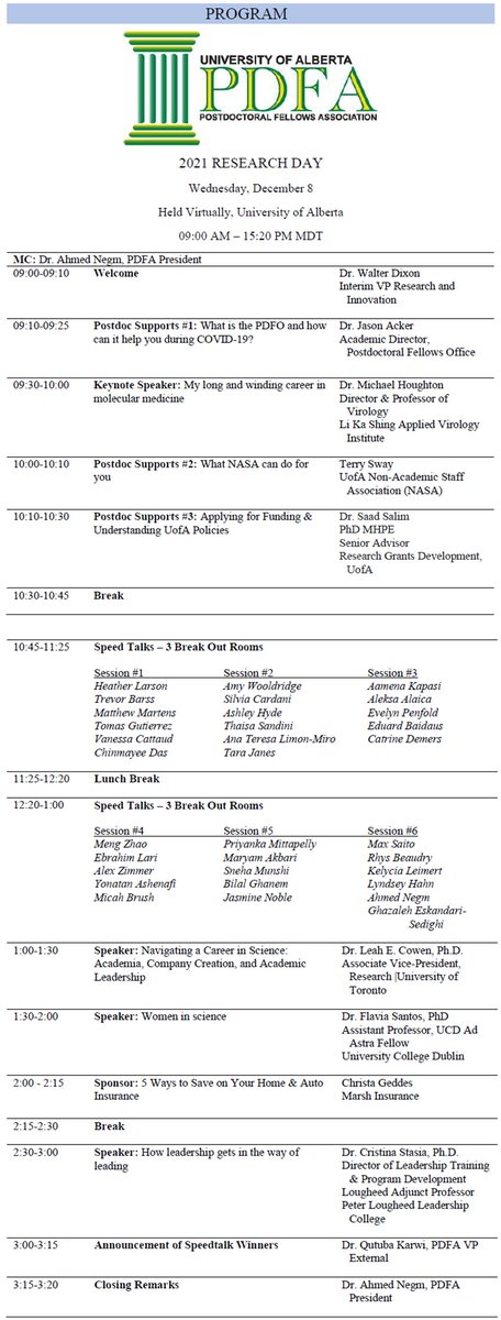 Postdoctoral Fellows Association (PDFA) (@pdfa_ualberta) on Twitter photo Join us for our virtual PDFA research day on Wednesday! Great speakers and speed talks from PDFs!
Program and more details here-> ualberta.ca/post-doctoral-…. <a href="/PDFA_UAlberta/">Postdoctoral Fellows Association (PDFA)</a> <a href="/CowenLab/">Cowen Lab</a> <a href="/CristinaStasia/">Dr. Cristina Stasia 🇺🇦 she/her</a> <a href="/flavinska72/">Dr Flavia Santos</a> <a href="/acker_jason/">Jason Acker</a> <a href="/_negm_/">Ahmed</a> <a href="/QKarwi/">Qutuba G Karwi</a> Join us for our virtual PDFA research day on Wednesday! Great speakers and speed talks from PDFs!
Program and more details here-> ualberta.ca/post-doctoral-…. <a href="/PDFA_UAlberta/">Postdoctoral Fellows Association (PDFA)</a> <a href="/CowenLab/">Cowen Lab</a> <a href="/CristinaStasia/">Dr. Cristina Stasia 🇺🇦 she/her</a> <a href="/flavinska72/">Dr Flavia Santos</a> <a href="/acker_jason/">Jason Acker</a> <a href="/_negm_/">Ahmed</a> <a href="/QKarwi/">Qutuba G Karwi</a>