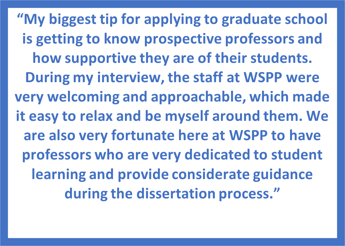 wspp_gradschool's tweet photo. Brent Tuescher, a second-year student, shared what he found helpful when navigating graduate school applications, especially as it pertains to his decision in choosing WSPP. Thank you for sharing your experience!

#graduateschool #applicationseason #PsyD https://t.co/qIRRbeynKQ