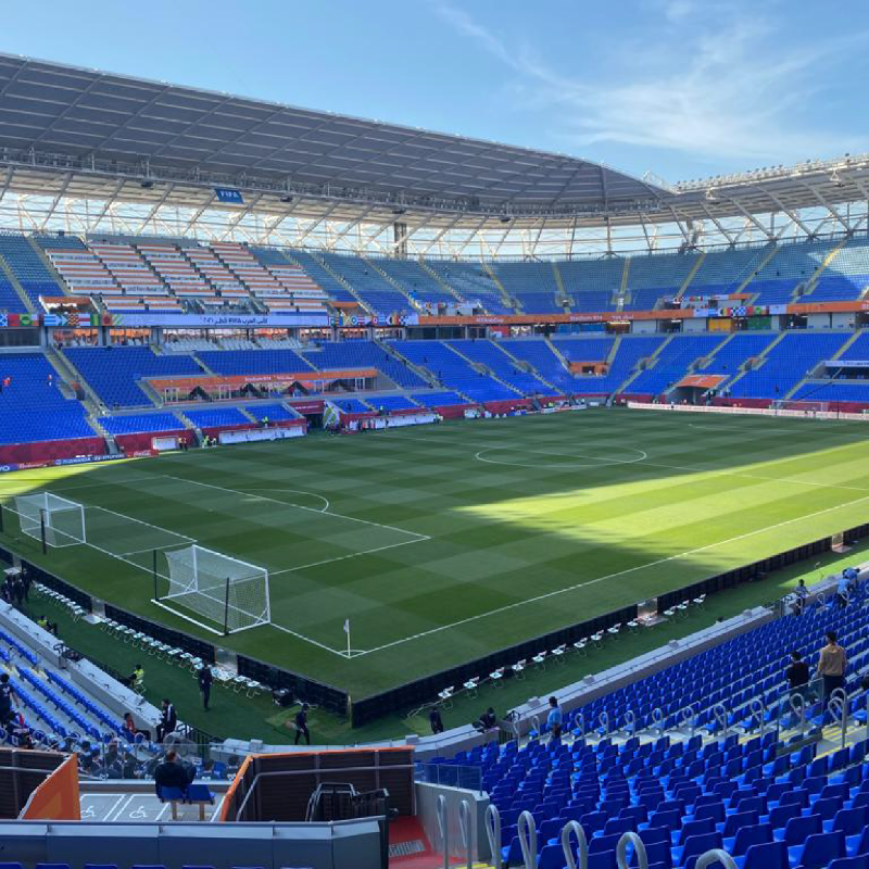 PitchmarkLtd's tweet photo. 📸 Some fantastic pictures of #Pitchmark paint used at Stadium 974 for the #FifaArabCup this week! 

We're always amazed to see our products used on the international stage 👏

Visit our website to learn more about Pitchmark's line marking paint and machinery 

#LineMarking