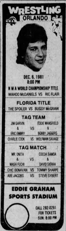 Wrestle40's tweet photo. ๐ด NWA World Heavyweight Champion Ric Flair def Wahoo McDaniel in the main event of a #NWAFlorida show at the Eddie Graham Sports Stadium in Orlando, FL tonight. #OnThisDay #CWF + 5 other bouts.
NWA Florida Heavyweight Champion The Spoiler def Bugsy McGraw. https://t.co/PtqaZ0DqrO