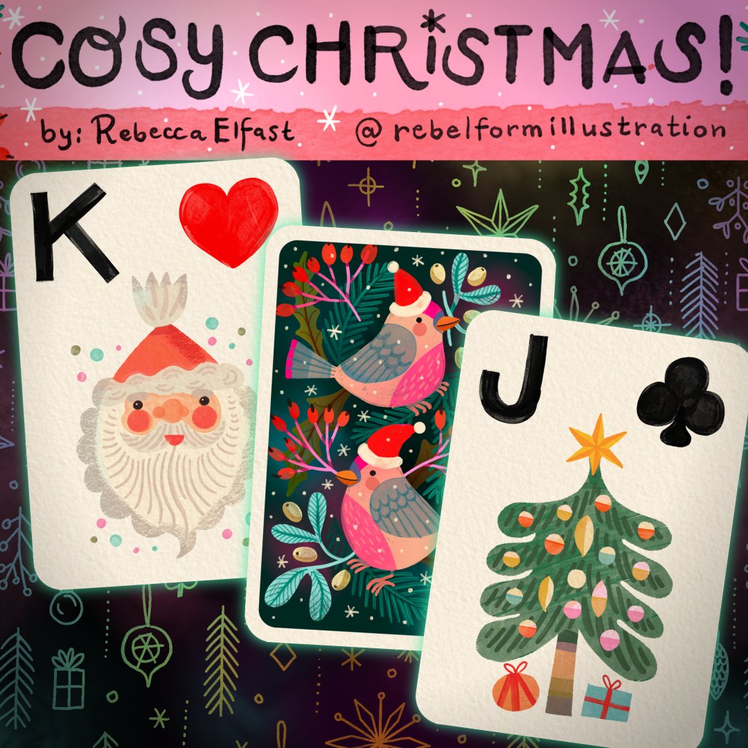 FlickSol's tweet photo. N✨E✨W 🌟
🌟 D✨E✨C✨K 
A✨L✨E✨R✨T 🌟

Welcome to your Cosy Christmas ❤️ #deck
By #Gothenburg #artist 🇸🇪

Rebecca ❄️ Elfast
@rebelformillustration 🎨

#gameart #christmasart #christmas #playingcards #flicksolitaire #solitaire #mobilegame #xmas #merryxmas #chritmascards https://t.co/XuWOHynyfZ