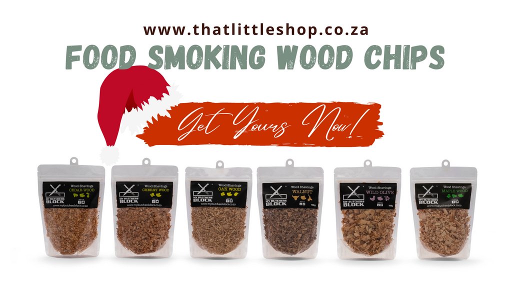 These Food Smoking Wood Chips shavings can be used to smoke food on your a stovetop, home smoker, gas or charcoal braai.

#thatlittleshop #decor #homeware #gifts #christmasgift #mybutchersblock #smokingwoodchips #outdoorliving #southafricanbraai #madeinsouthafrica #shoplocalsa