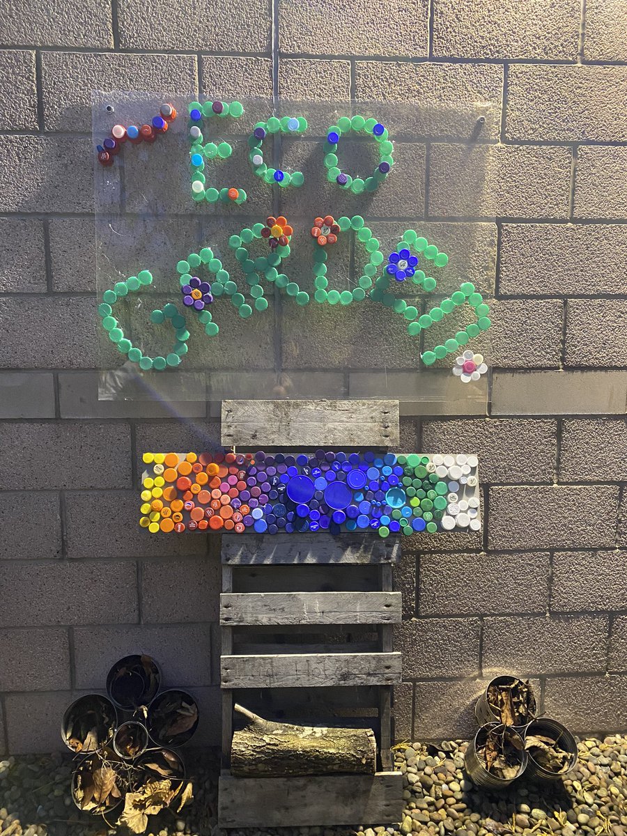 The Eco Committee have been working hard to our new bugs 🐜🐛🐞 feel at home 🏡 We made a sign for the eco garden from all the plastic bottle lids donated! 🪵☘️ <a href="/miss_cordner/">Miss Cordner</a> <a href="/MissDiamondBio/">Ms Diamond</a>
