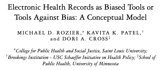 NateApathy's tweet photo. attn EHR researchers, new framework just dropped🚨!
by @RozierSJ, @kavitapmd &amp; @DoriCross in @MilbankFund 

expertly written description of the risks of bias inherent in EHR design and the ways health systems can use EHR design to counteract biases

paper: https://t.co/aZ3eGKe2ko https://t.co/91Gv8QlC5e