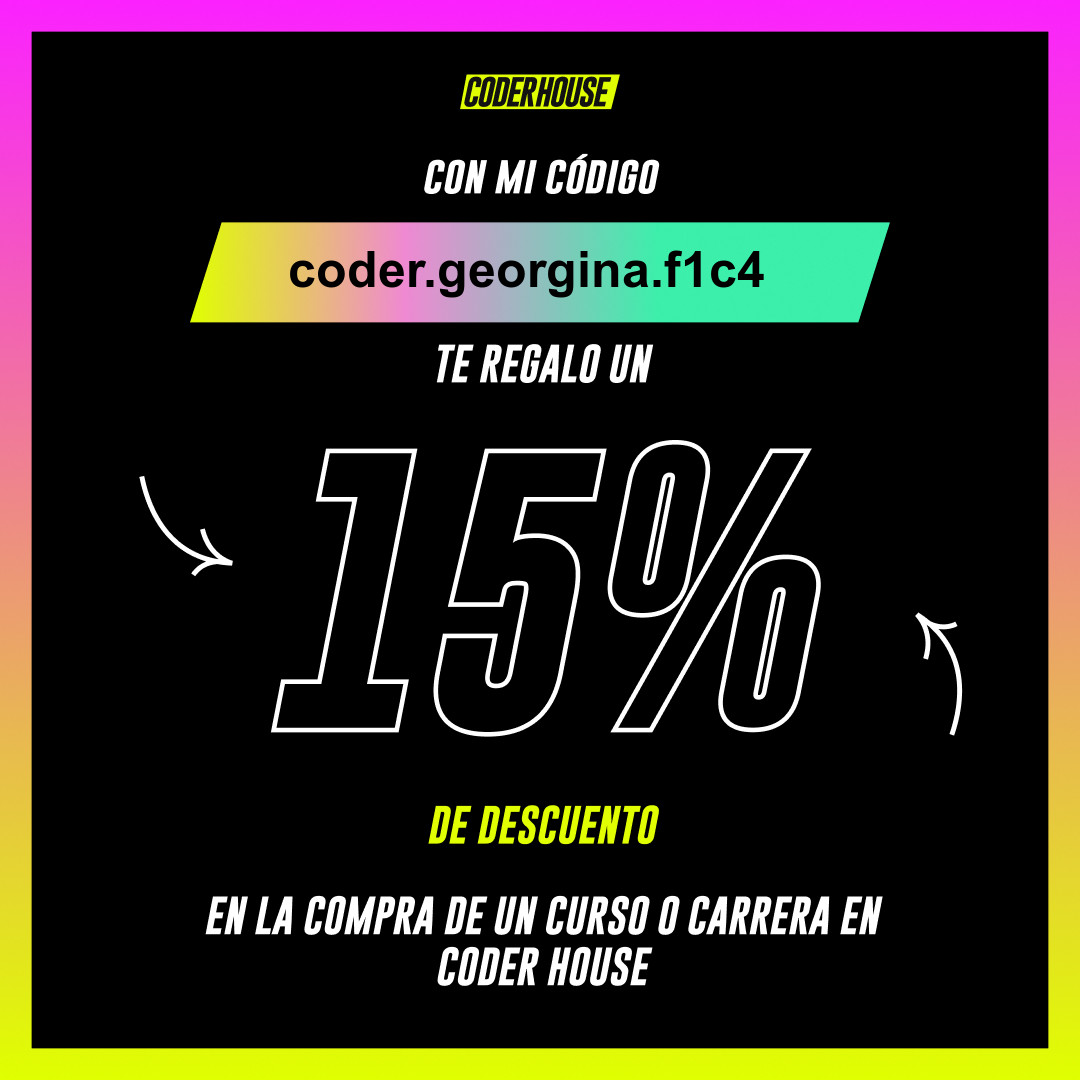 MeDicenGigii's tweet image. Buenas! Por si alguno anda pensando tomar un cursito de #Coderhouse les dejo mí código del 15% off 😉
coder.georgina.f1c4
🙌🏻
@coderhouse 
#Descuento