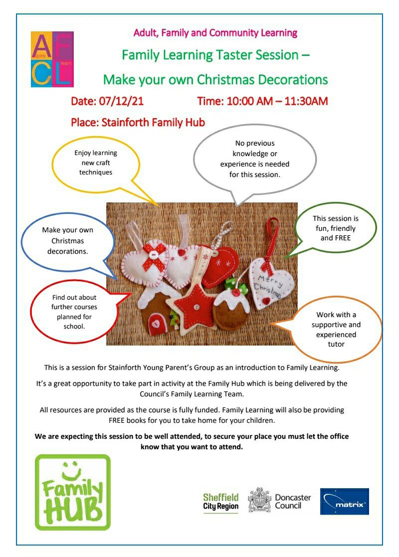 AFCL are coming to Stainforth Family Hub this festive season!
