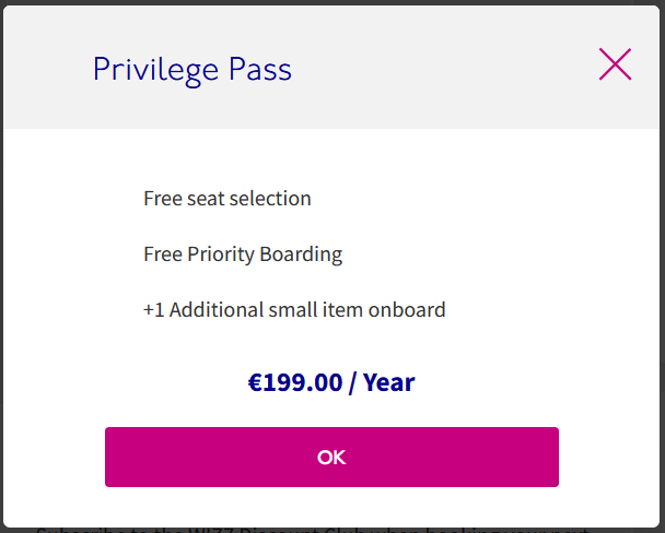 Antonic03's tweet photo. @wizzair Been trying for days to add privilege pass after my booking. It says in your FAQ that it should work to add as separate activity after booking. However, when pressing OK the box disappears and nothing happens. https://t.co/1pfV23ddmg