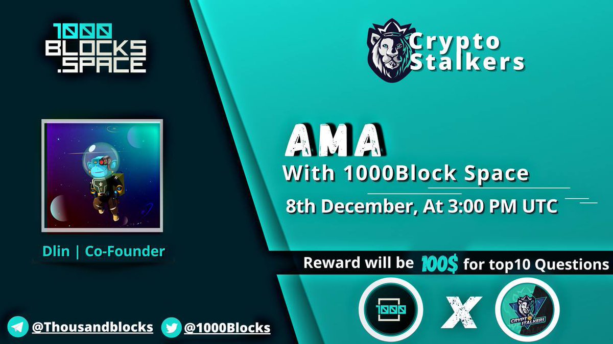 Zain_Onchain's tweet photo. 📢 We're thrilled to announce our next #AMA with @1000Blocks on 8th dec at 3:00 PM UTC

💰 Reward Pool: 100$
📍 Venue: https://t.co/4koyOUms1v
〽️ Rules:
✅ Follow @StalkersCrypto &amp; @1000Blocks 
✅ Like &amp; Retweet
✅ Comment Questions &amp; Tag 3 Friends with BEP20 address https://t.co/PnEfauM8Gd