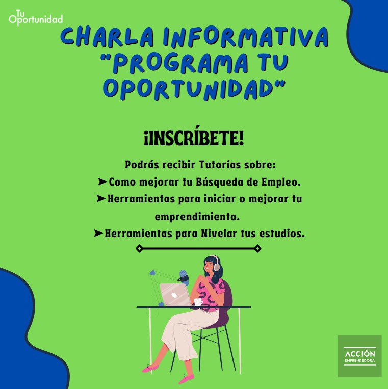 Si eres Mujer y resides en la Región de Antofagasta, Arica y Parinacota, Tarapaca, Atacama y quieres: Nivelar tus Estudios, Insertarte Laboralmente, Emprender, esta es #TuOportunidad  es totalmente gratuito, Inscríbete del link bit.ly/31A9ut7
