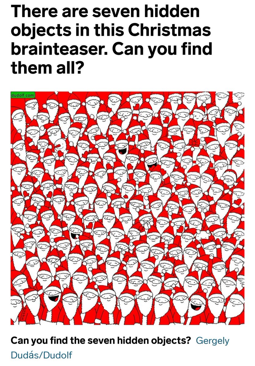 DP_math's tweet photo. 👋 #dpmath friends: A THREAD: Some Christmas-spirit "I Spy" puzzles just 'cuz. 😉 Shared 'em last yr. Thought we'd share them again. Stay tuned for a NEW math puzzle tomorrow 

👇🏼 Can u find Mrs. 🤶, a grumpy 🎅, a ⛄, a 🔔, a polar bear, an elf, and an apple? Enjoy! ☃️ (1 of 12) https://t.co/LpOdB4vjrb