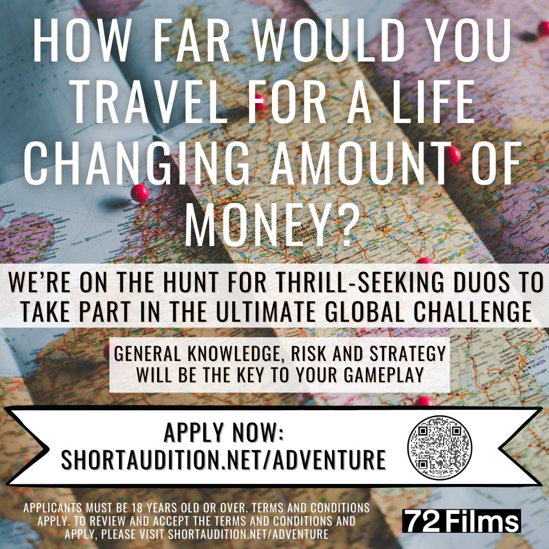 BeckyTVCasting's tweet image. 👫 A global streaming service is looking for thrill seeking duos, whatever their relationship!
🌍 To take part in an extraordinary opportunity to travel the world and win a life-changing amount of money!

📥 APPLY: shortaudition.net/adventure

#AD #MondayMotivation #MondayMorning