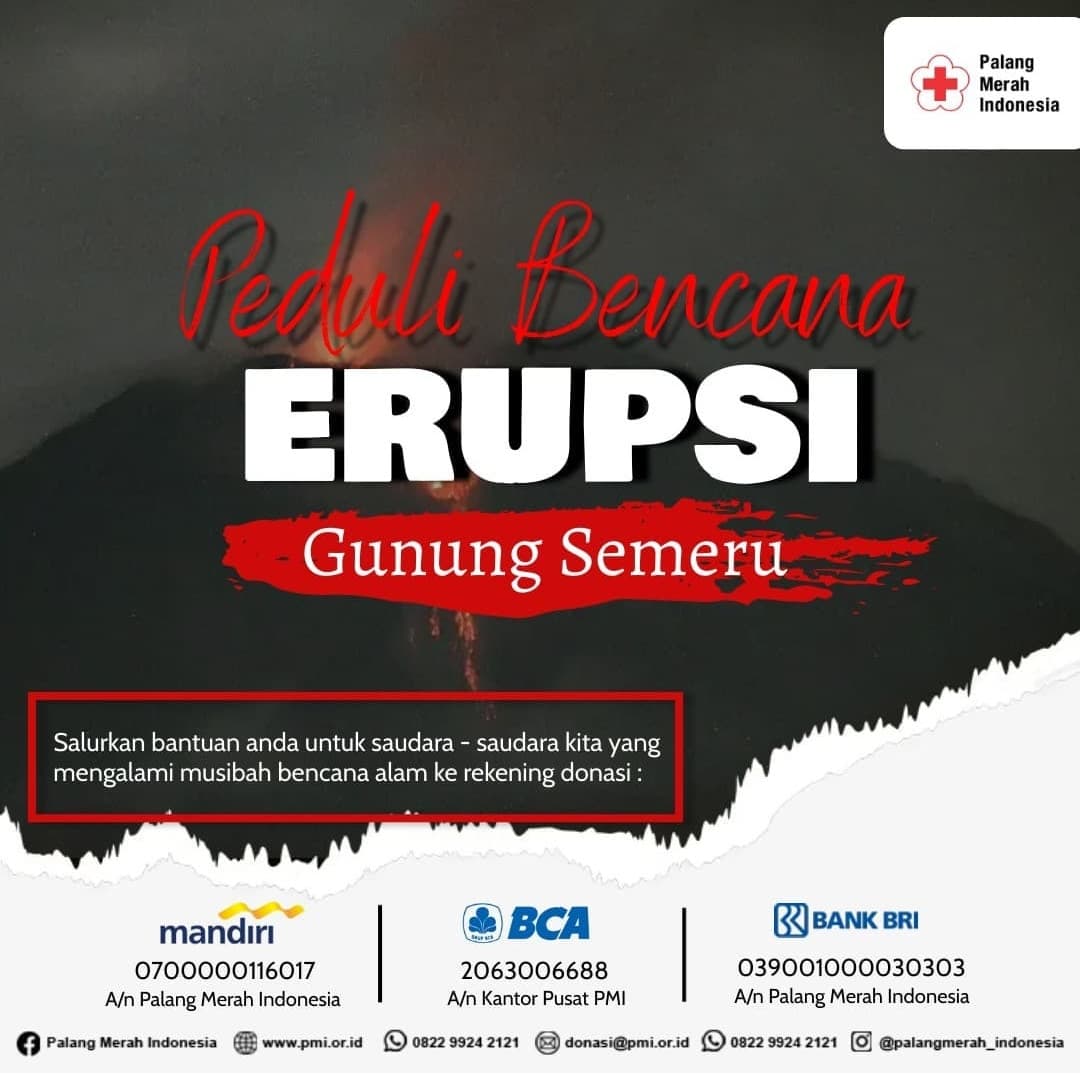 PMI membuka donasi utk erupsi gunung semeru ...