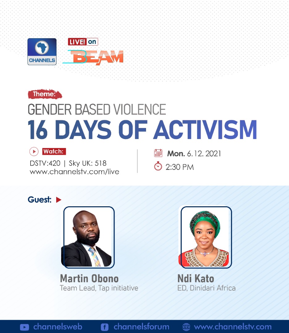 YarKafanchan's tweet photo. I'll be on @channelstv #ChannelsBeam from 2:30pm today discussing #16DaysOfActivism https://t.co/JXAxRBG1br