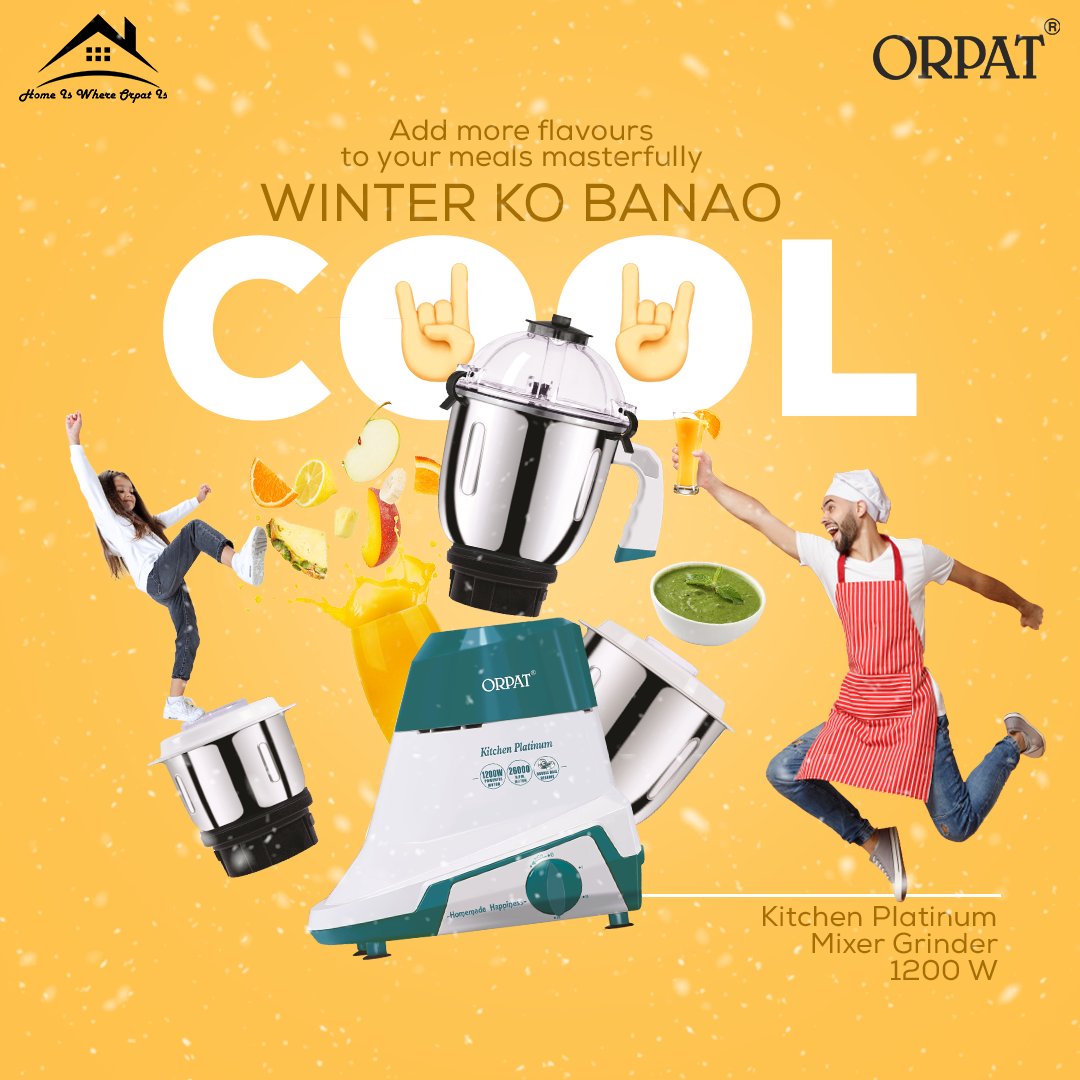 orpat_group's tweet photo. Transform your cooking experience this Winter season.
Order Now:
https://t.co/ZLwNaWIOLS
#Orpat #HomeIsWhereOrpatIs #KitchenPlatinum #MixerKaBaap #1200W #MixerGrinder #HomeAppliances #DoubleBallBearing #Motor #KitchenAppliances #KitchenHelpers #Safety #Features #Powerful https://t.co/V5SWWiE4ZQ