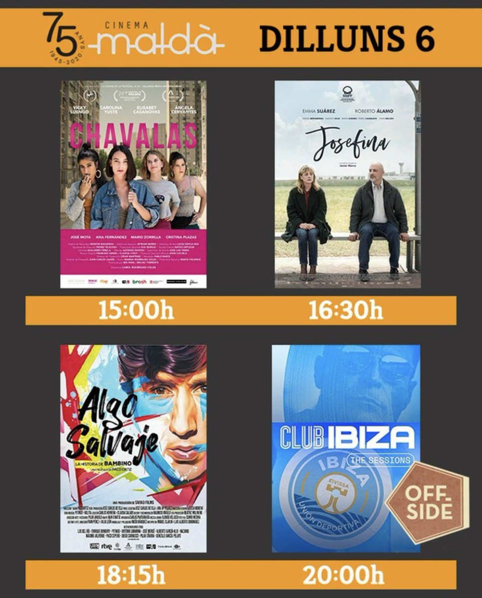cinemamalda's tweet photo. Cartellera d’avui dilluns 6, us esperem!! @bcnx4euros @NoTincUnDuro @cinemamalda @OffsideFest https://t.co/mW5OrxtPns
