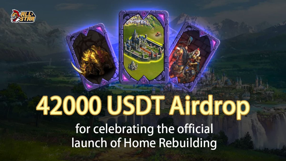 ALL-STAR platform has prepared 42,000 U worth of great benefits for its users
Rules:
✅JOIN IN: t.me/ALLstar_EN 
✅Follow:<a href="/ALLSTAR_BOX/">ALL STAR</a> 
✅RT+❤️+<a href="/5/">Reserved</a> friends
✅Fill in form:forms.gle/AC9HMRqMc2s1D5…
Game Portal：allstarplay.games/rebuildingHomes
Mining Tutorial:medium.com/@ALL-STAR/mini…