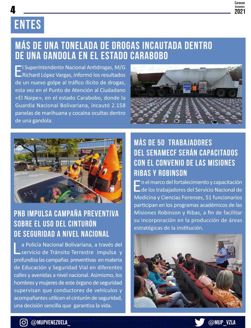 CeballosIchaso1's tweet photo. 🇻🇪 Siguiendo el legado del Cmdte Hugo Chávez y las líneas de nuestro CJ @NicolasMaduro para mantener informado a nuestro pueblo, llega hasta ti el Periódico Digital del MPPRIJP... Entérate de lo más resaltante de la semana y sé parte de la edificación de la  Seguridad Ciudadana https://t.co/b4gXMAzSIi