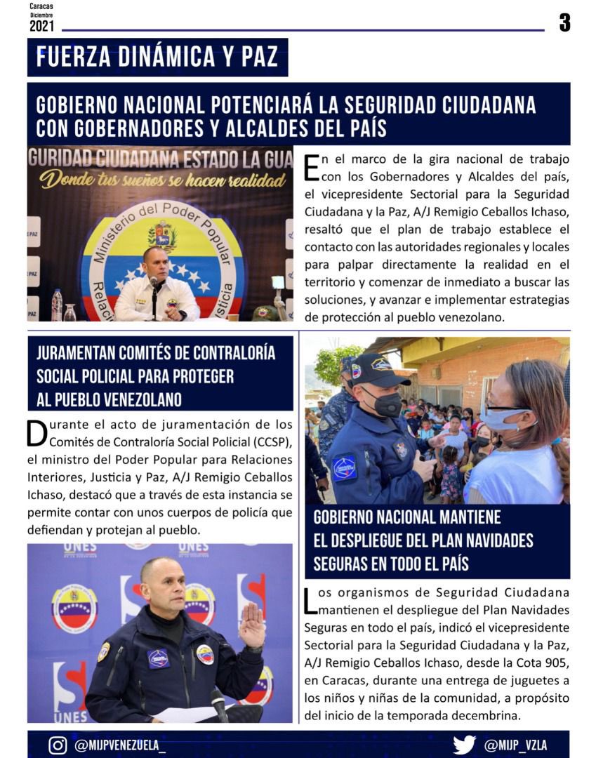 CeballosIchaso1's tweet photo. 🇻🇪 Siguiendo el legado del Cmdte Hugo Chávez y las líneas de nuestro CJ @NicolasMaduro para mantener informado a nuestro pueblo, llega hasta ti el Periódico Digital del MPPRIJP... Entérate de lo más resaltante de la semana y sé parte de la edificación de la  Seguridad Ciudadana https://t.co/b4gXMAzSIi