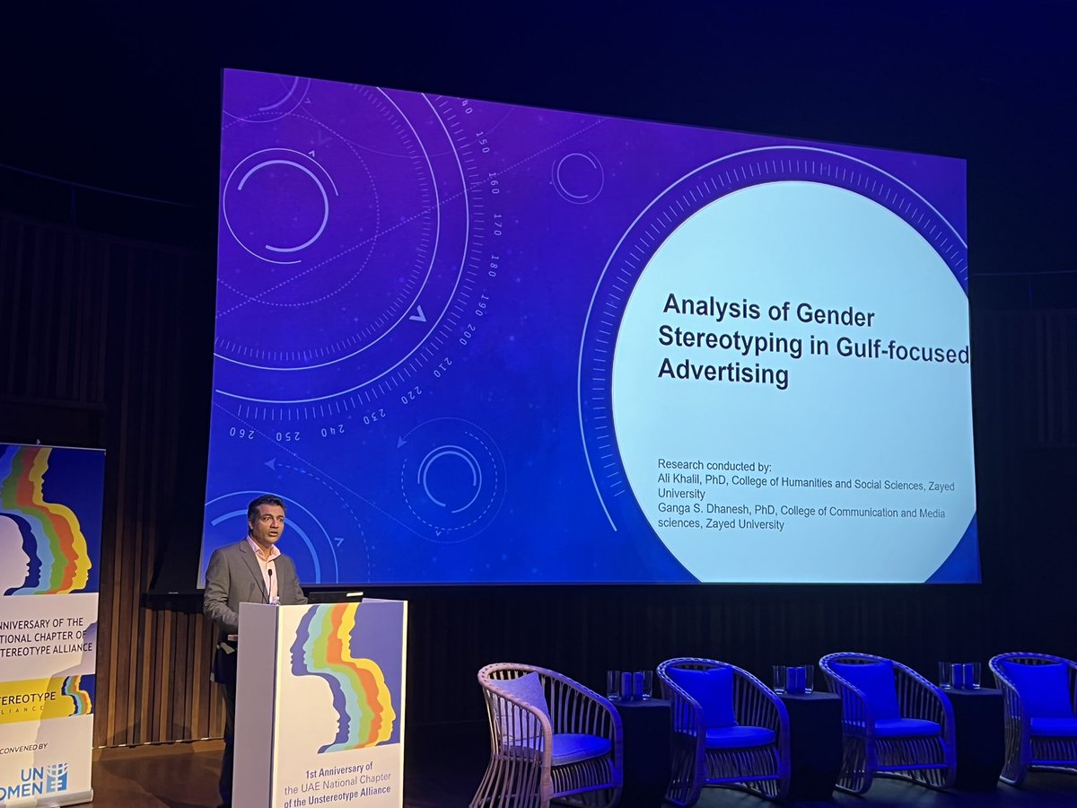 unwomenuae's tweet photo. .@alkhalil72 of @Zayed_U “Academic research is instrumental in providing thorough studies on the progress in eradicating #gender #stereotyping. More work should be done across the #MENA region to keep an eye on media content&amp; ensure that stereotyping ends.” #unstereotypealliance https://t.co/sqIo1JJ0rN