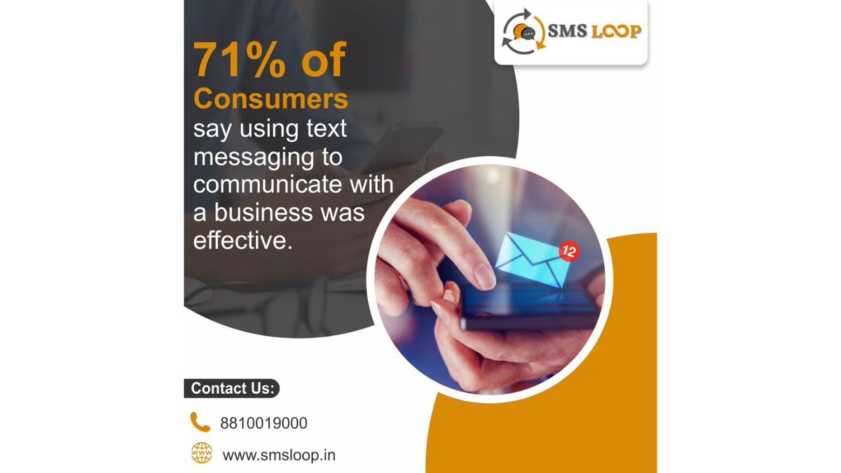 SMSLOOP (@smsloop1) on Twitter photo FACTS-
71% of Consumers say using text messaging to communicate with a business was effective.
#marketingdigital #marketing #digitalmarketing #entrepreneur #business #smsmarketing #smallbusiness #marketingstrategy #marketingtips #onlinebusiness #startup #smsloop #bulksms FACTS-
71% of Consumers say using text messaging to communicate with a business was effective.
#marketingdigital #marketing #digitalmarketing #entrepreneur #business #smsmarketing #smallbusiness #marketingstrategy #marketingtips #onlinebusiness #startup #smsloop #bulksms