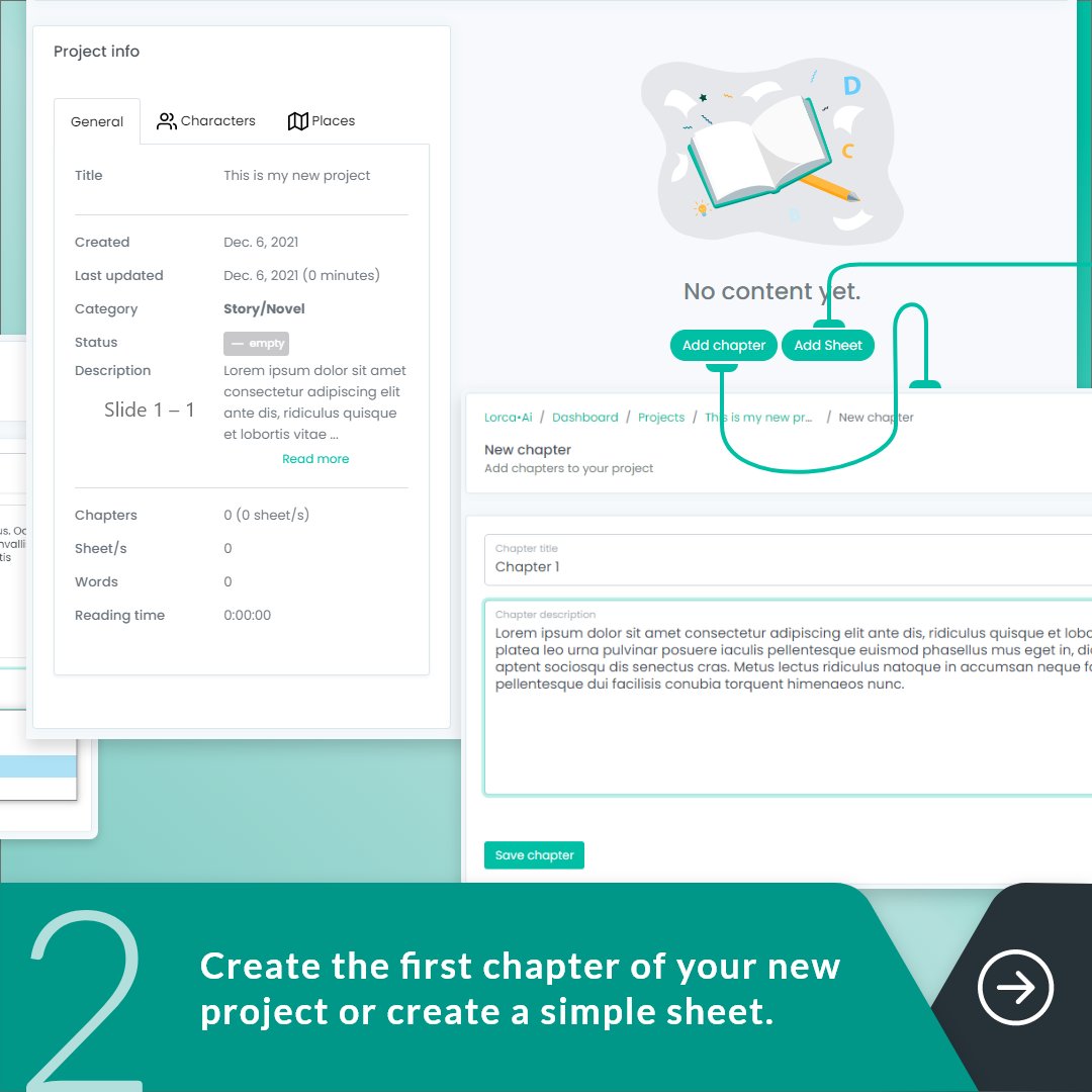 LorcaAi's tweet photo. Create a #newproject in 3 steps whith #LorcaAI

1- Create a new project and insert a title, a description and a category for it.
2- Create the first chapter of your new project or create a simple sheet.
3- Create the first sheet and let your creativity fly.

#onlineeditor #AI https://t.co/Sleji5g3SV