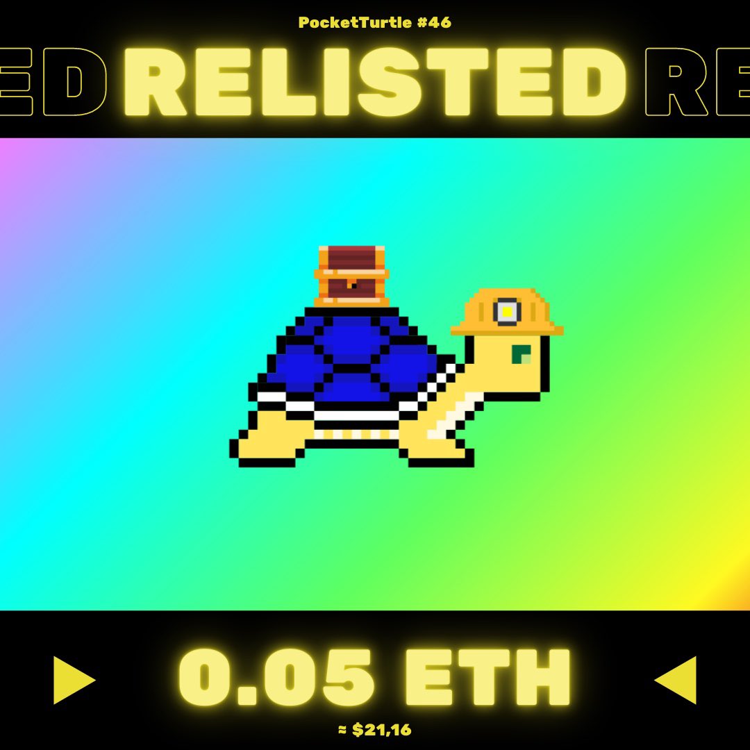 PocketTurtleNFT's tweet photo. 🔥The PocketTurtle #46 was sold for 0.003 ETH!

See on OpenSea: https://t.co/fuqWgt0GQ4
•
#nft #nfts #nftcommunity #nftlaunch #nftgiveaway #freenft https://t.co/peqbepkSWe
