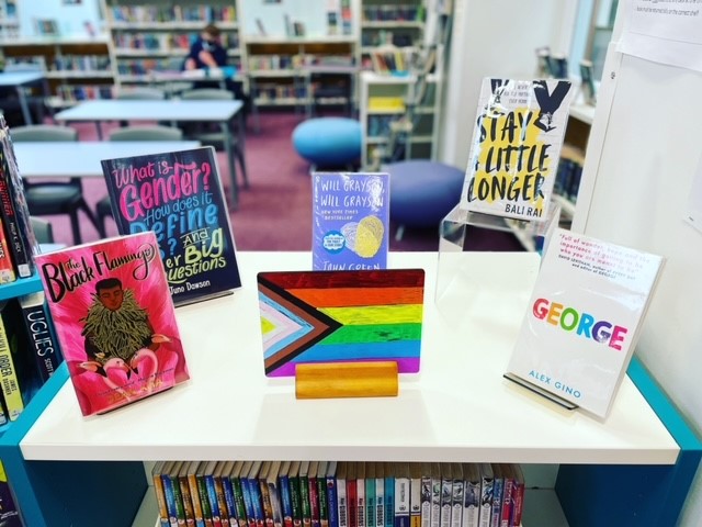 lpsb_library's tweet photo. The library is showing its support by highlighting some of our favourite LGBT+ books @DeanAtta #theblackflamingo @junodawson #whatisgender @lxgino #melissa @balirai #stayalittlelonger 2/2 https://t.co/R3c2u1293a