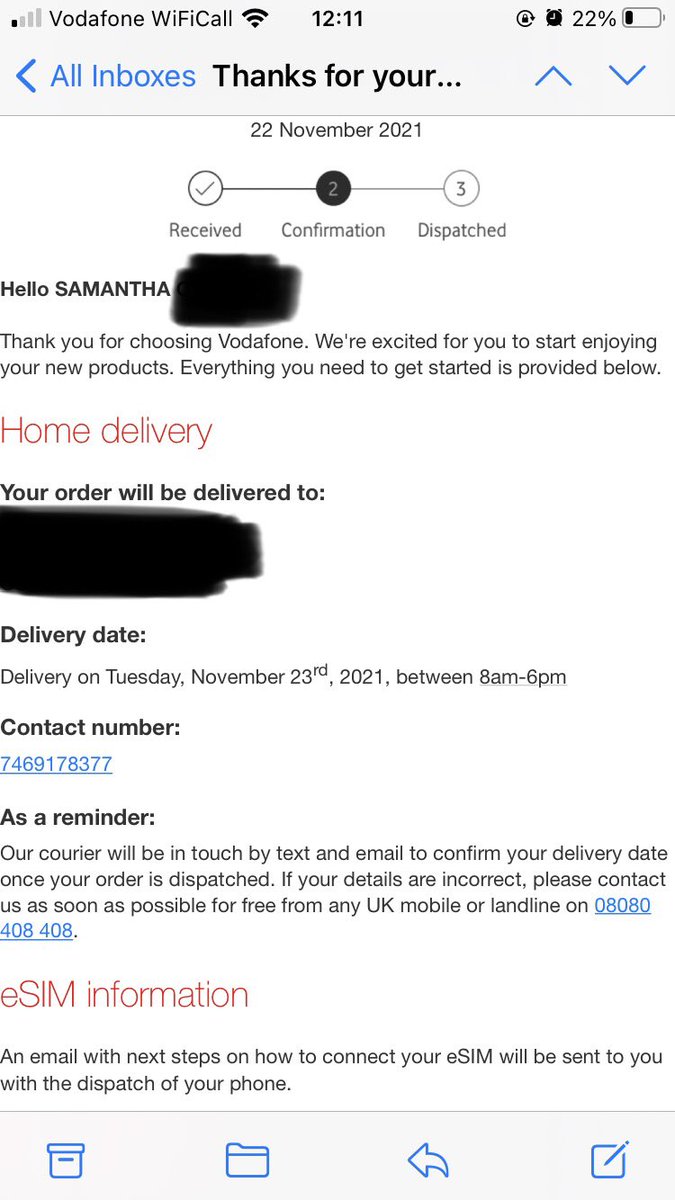 SammyJChallinor's tweet photo. @VodafoneUK this is beyond a joke now. Constantly being fobbed off with “it’ll be dispatched tomorrow”. Mum upgraded on 25th and got hers the next day 🙄 Can’t even get through to speak to an adviser today because web chat is “too busy”. How do I cancel my upgrade? https://t.co/4uuQnktdxY
