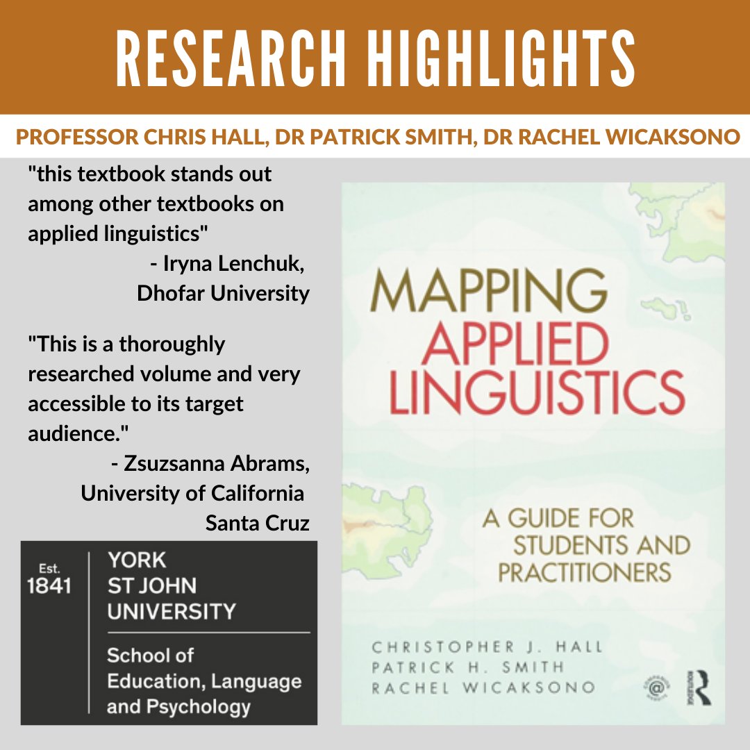 ysjschoolofelp's tweet photo. Research Highlights from staff in the School of Education, Language and Psychology at York St John University. Today: Mapping Applied Linguistics!

For more on the research our expert staff use in their teaching, watch this space!

https://t.co/do65ngWpaf

#ELPResearchHighlights https://t.co/JzCEnKbPdx