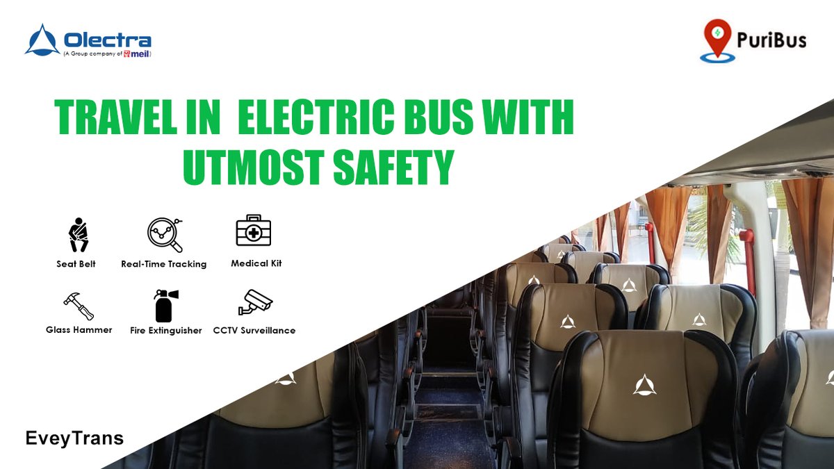 OlectraOfficial's tweet photo. #PuriBus designed with the highest safety features, aesthetically designed, makes your journey most #comfortable and entertaining. #ElectricBus https://t.co/Oo6e9DOZXN