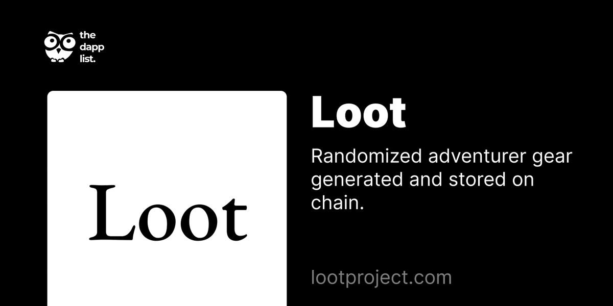 tdldoteco's tweet image. .@lootproject listed this week on our V2 🎉
 
Loot is randomized adventurer gear generated and stored on chain. There are 8,000 bags full of Loot, discovered by adventurers.

#TraverseToWeb3 w/ us v2.thedapplist.com 🚀