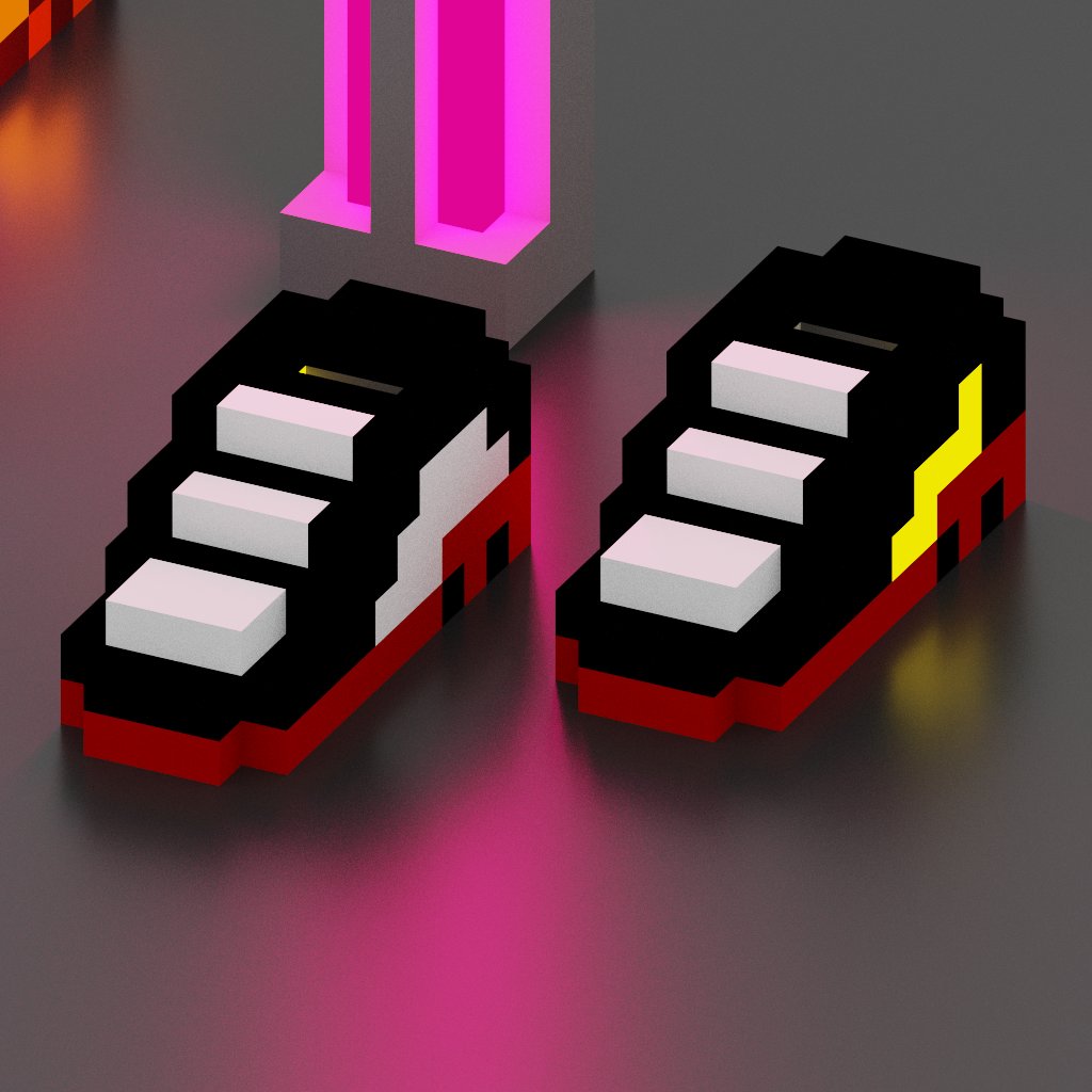 iSendalComics's tweet photo. Flash Sneaker. Color: Black Red + Yellow Strip.

#Thesandbox #TheSandboxGame #Sneakers #VoxelArt #SneakerVoxel #SneakerPixel #Metaverse #MetaverseGaming #NFTGame #NFT #NFTWearable #wearable #NFTartists https://t.co/bJTzlGfUcY