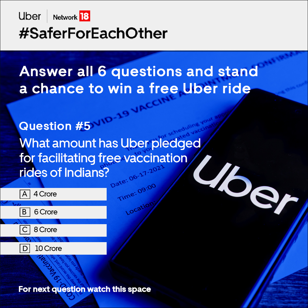 Uber is providing free and safer rides to and from your nearest vaccination centre. Participate in the vaccination first quiz, share your answers in the comment to win free Uber rides within your city. #SaferForEachOther @Uber_India T&C: news18.com/uber-terms-and… #Partnered