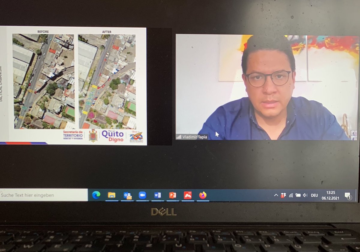 KlimaLokstedt's tweet photo. Vladimir Tapia stellt gerade auf einem digitalen Workshop ⁦@KlimapolisLab⁩ vor, wie Parkplätze in Quito (Ecuador) umgewidmet und zu einer lebendigen Aufenthaltszone für die lokalen Geschäfte transformiert wurden - sehr inspirierend! ⁦@CssUhh ⁦@kkklawitter⁩ https://t.co/Wc1ayeFuPm