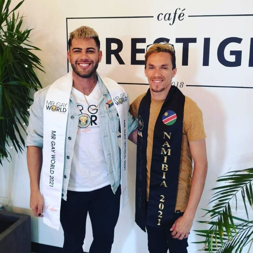 mrgayNA's tweet photo. Mr Gay World 2021 @louwbreytenbach with Mr Gay Namibia 2021 Jason Lee McKay @cafeprestigena https://t.co/6opK8WmGEe