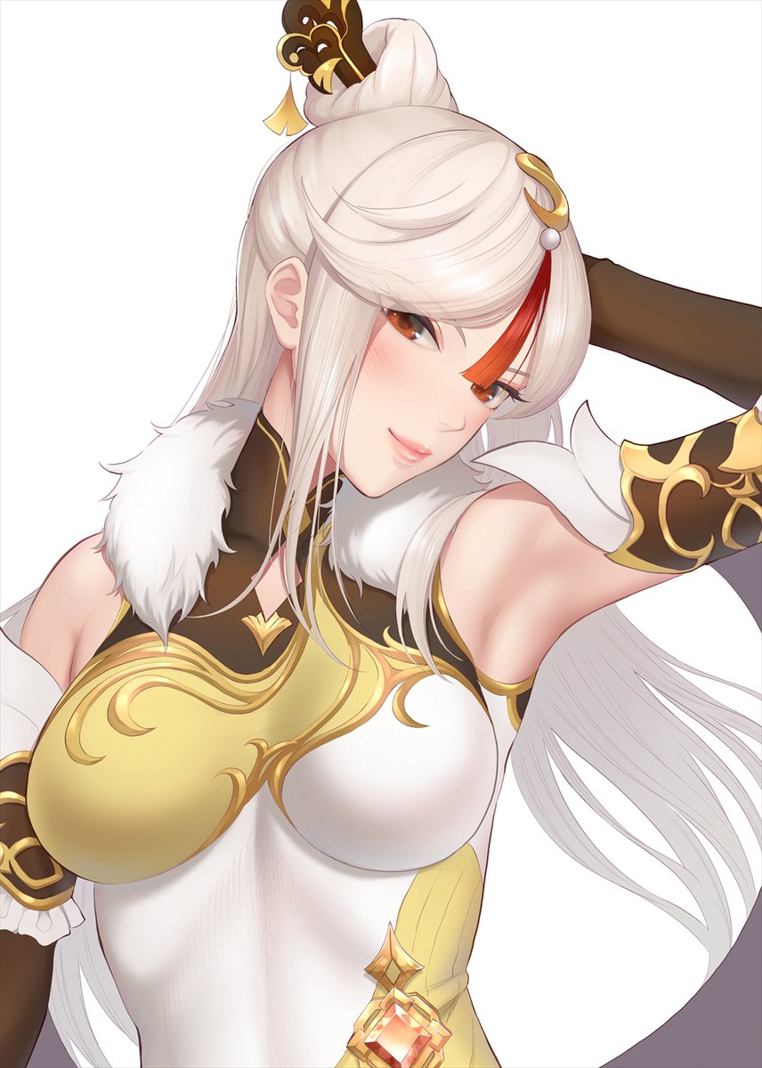 nidu4s's tweet photo. https://t.co/wjVX1hZp3C #genshin_impact #ningguang_genshin_impact #edogawa_roman #single #long_hair #tall_image #looking_at_viewer #blush #breasts #simple_background #smile #red_eyes #white_background #large_breasts #payot #white_hair #upper_body #head_tilt #arm_up https://t.co/EeB2fP3aPT