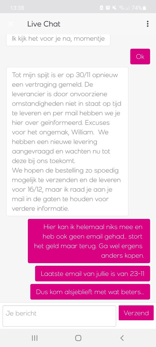 WRoering's tweet photo. @veepee_benelux horloge besteld, na 1x een uitgestelde levering nog niet binnen. Moet opnieuw verstuurd worden... wil mijn geld terug!!  #kunnennietleveren #klaarmee #geldterug #nooitmeerbestellen https://t.co/02WwDTr33b