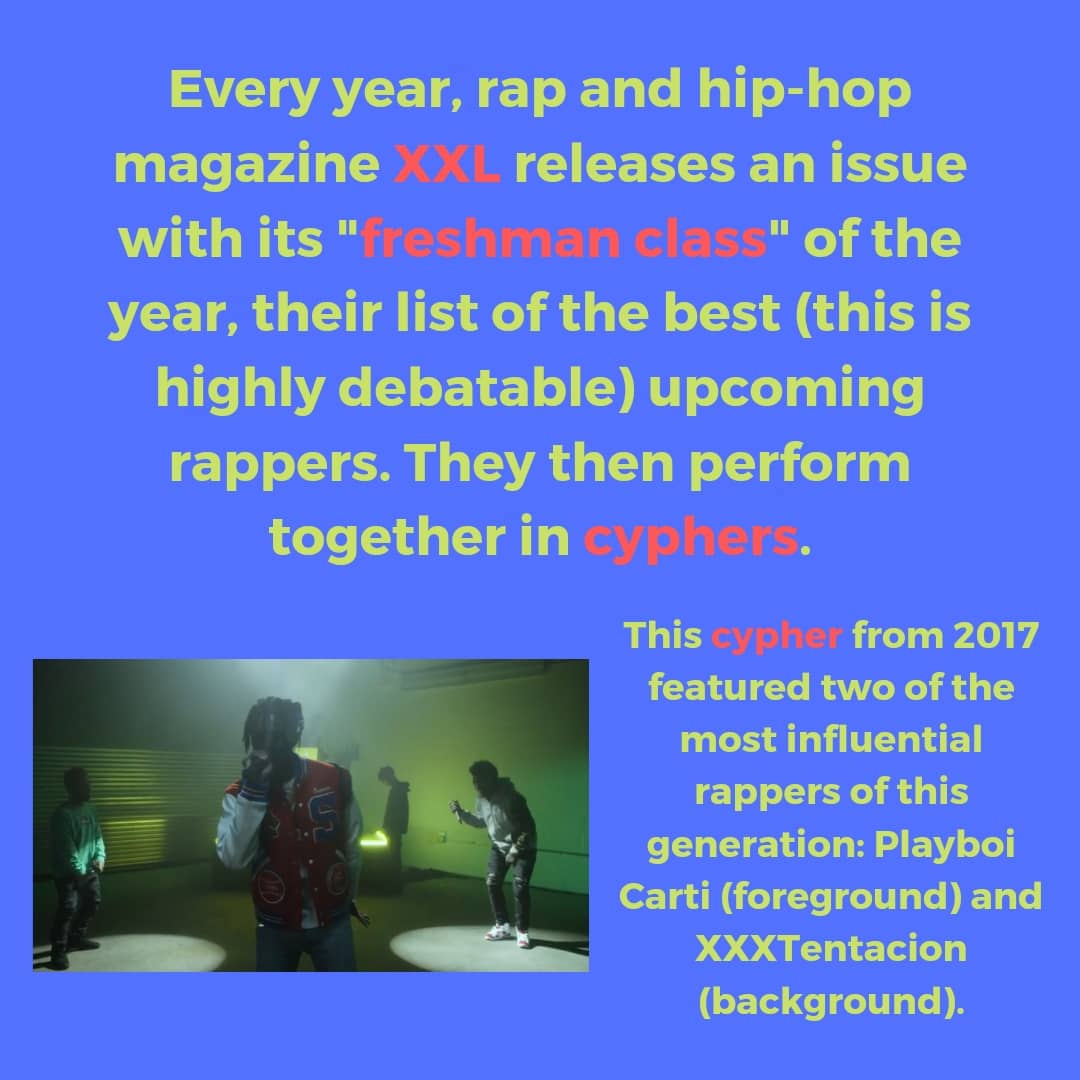MenorcaIngles's tweet photo. #rapvocaboftheday

We are not all blessed with the ability to rap, but even those who can aren't always able to freestyle.

#learnenglish #aprendeingles #onlineenglish #tefl #esl #ingles #english #menorca #cambridgeexams #ielts #toefl 
#rap #denzelcurry #xxxtentacion #macmiller https://t.co/brRIMlECHT
