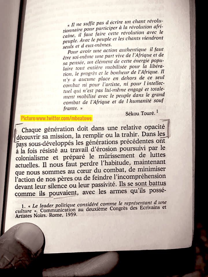 6Dec1961: 60ans déjà que #FrantzFanon a rejoint les #Ancêtres. «Chaque génération doit dans une relative opacité découvrir sa mission, la remplir ou la trahir.» #FrantzFanon in #LesDamnesDeLaTerre, Chapitre IV: Sur La Culture Nationale. Avez-vous déjà découvert la vôtre?