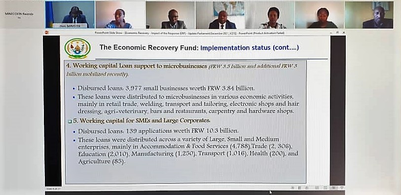 RwandaFinance's tweet photo. Minister @undagijimana: @RwandaGov created the Economic Recovery Fund with Frw 100 billion to support the most affected business by COVID-19 and the Fund has been utilised at 90%. https://t.co/dQXrujA2oC