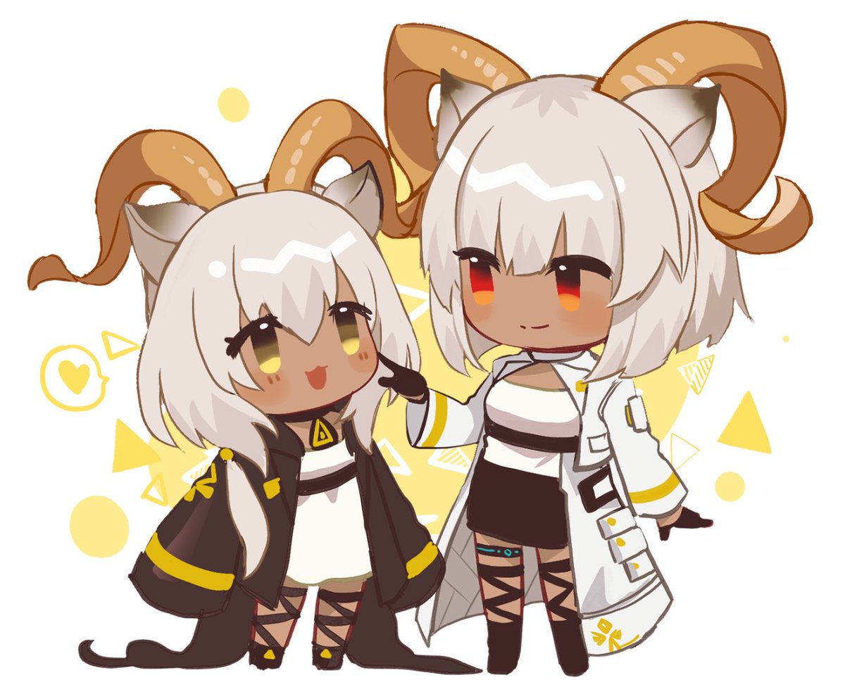 multiple girls 2girls horns chibi dark-skinned female animal ears dark skin  illustration images