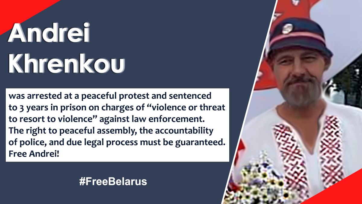cesarluena's tweet image. Andrei Khrenkou está condenado a 3 años de prisión en Bielorrusia por un delito de "violencia o amenaza de recurrir a la violencia" contra las fuerzas del orden. Se debe garantizar el derecho de reunión pacífica y la rendición de cuentas de la policía #FreeBelarus #FreeAndrei