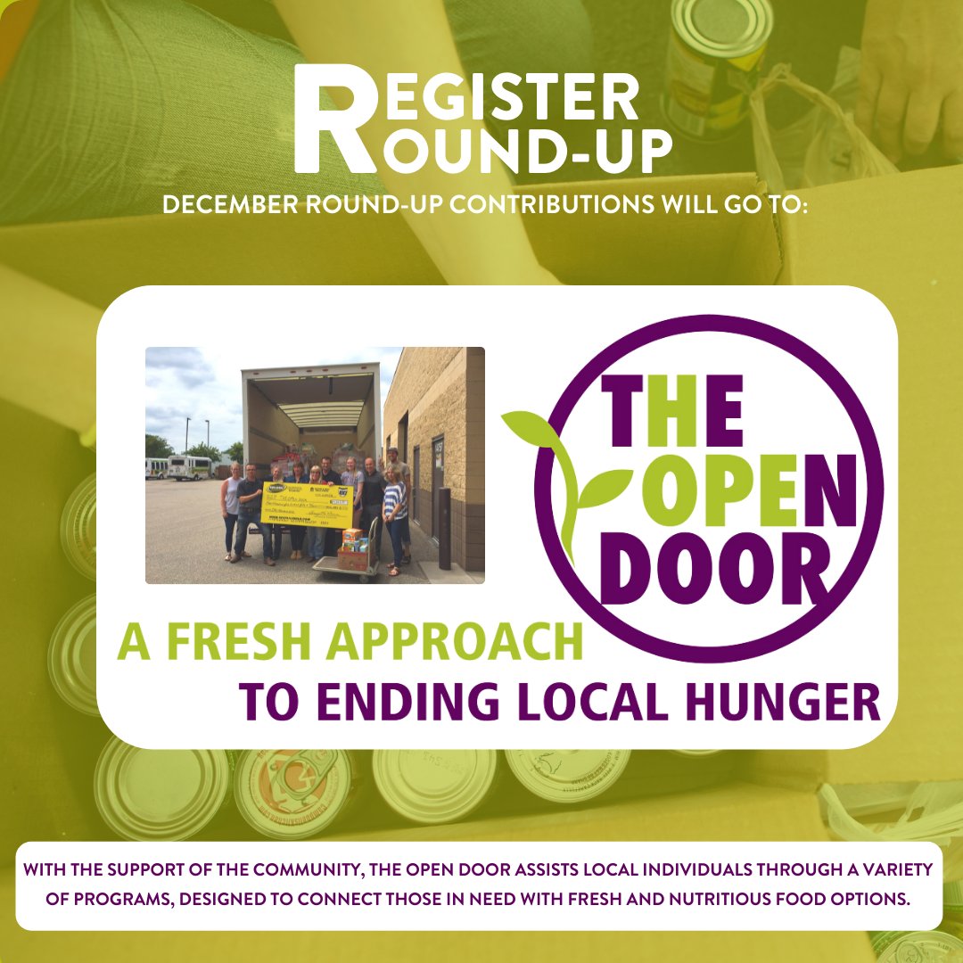ValleyNatural's tweet photo. This month's register round up recipient is The Open Door. This local organization is able to assist thousands of individuals each month through a variety of programs that not only gets them food, but fresh and nutritious options. https://t.co/xVbHAxgFlY