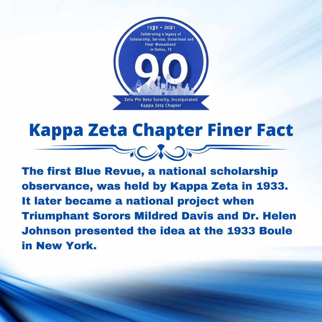 ZPHIBKAPPAZETA's tweet photo. In celebration of our 90th anniversary, we will be presenting finer facts about our chapter. #chapteranniversary #anniversary #zetaphibeta #90yearsoffiner #kzforeverfiner #finer #bluerevue #wtxzetas https://t.co/1XA4MwiENy