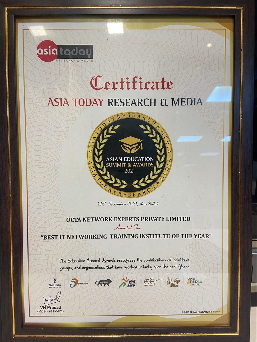 OctaNetworks's tweet photo. Proud Moment for Octa Networks as we have been awarded as "Best IT Networking Training Institute of the Year" by Asia Today Research & Media.
#octanetworks #proudmoment #award2021 #networkinginstitute #traininginstitute #bestittraininginstitute #instituteoftheyear https://t.co/E3woOAucwK